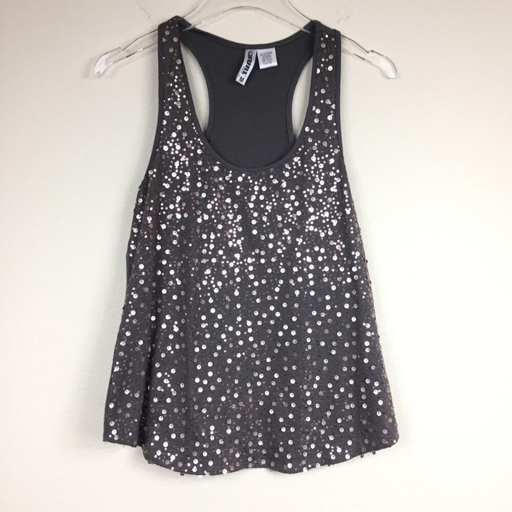 Wurl | Taupe And Copper Sequin Top | Sz M